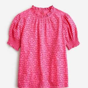 J CREW smocked puffed sleeve blouse in PINK eyelet NWT